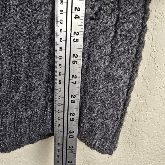 Aran Crafts Ireland 100% Merino Wool Hooded Long Cardigan Sweater XS Gray Cable - Picture 6 of 8